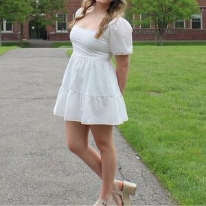Windsor White Puff Sleeve Mini Dress